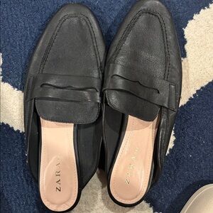 ZARA Backless Flat Black Loafers Mules